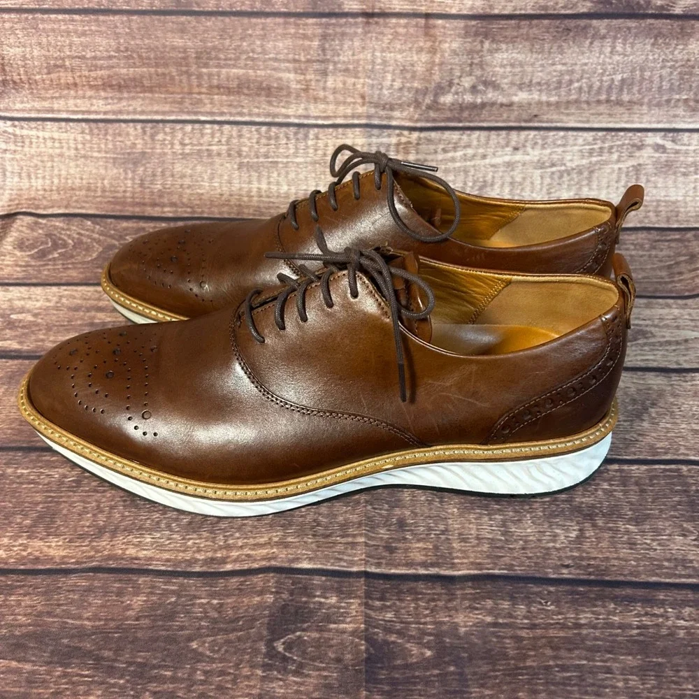 ECCO ST.1 Hybrid Brogue Brown Leather Wingtip Oxford Shoes Mens Sz 46 US 12-12.5